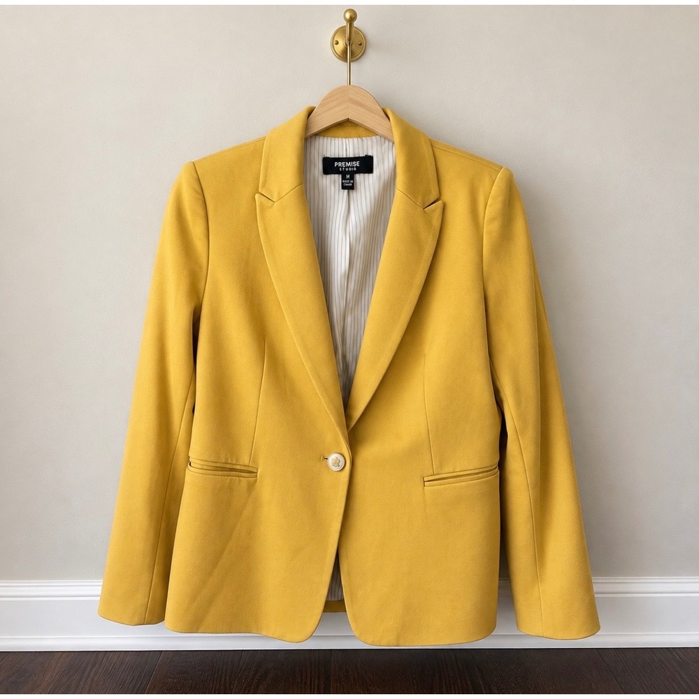 Premise Studio Mustard Yellow Ponte Knit Single Button Blazer Jacket Size M